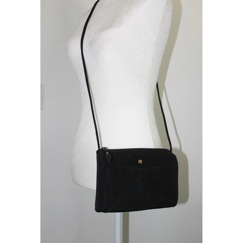 VTG Etienne Aigner Black Nylon Crossbody Bag Gold Logo 7220RN Small Purse